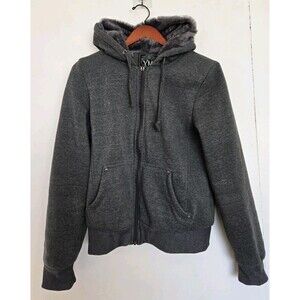 Vintage YMI Hoodie Womens XL Y2K Faux Fur Lined Full Zip Up Gray Retro